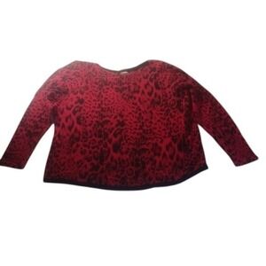 Chico's 3 (XL) Red Cheetah Print Sweater Pullover Animal Print Top Knit Fall